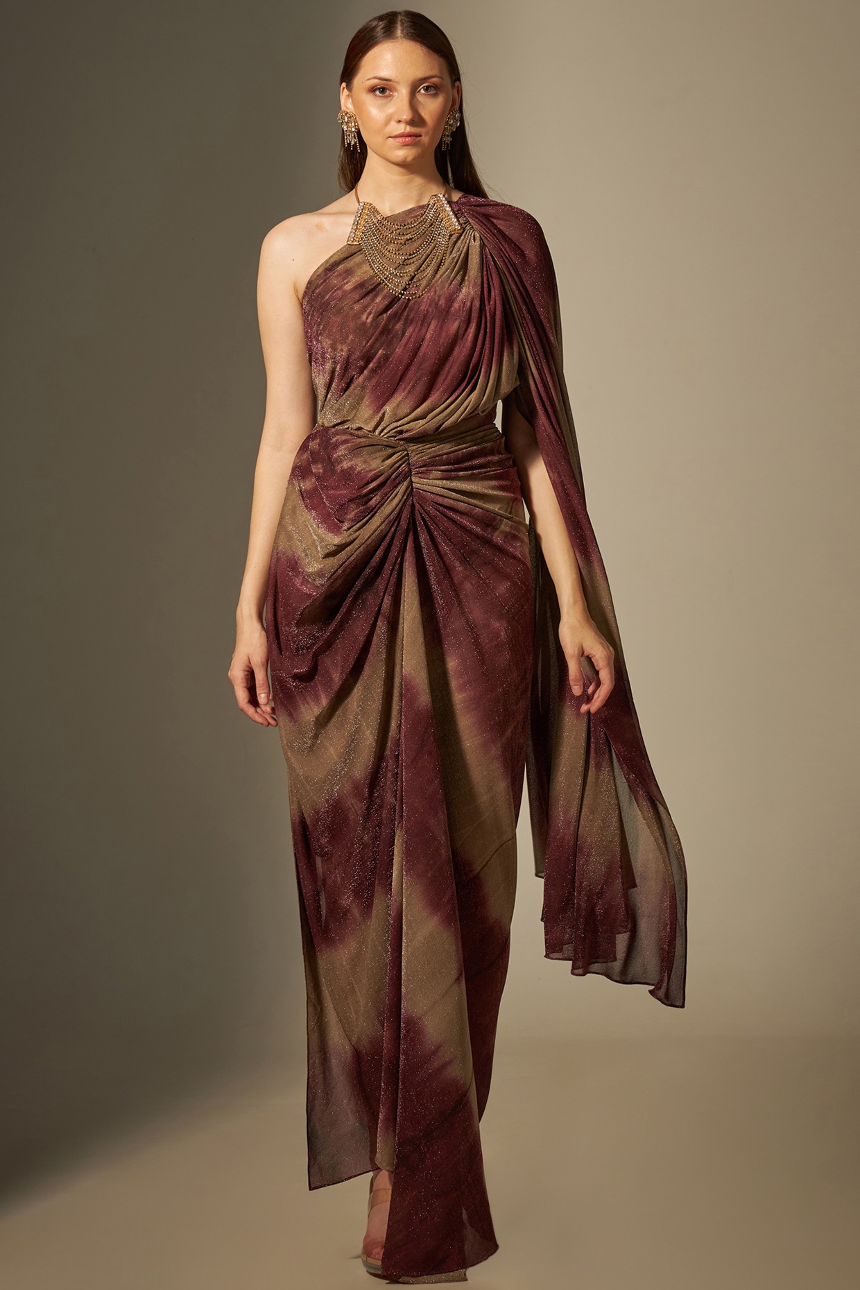 Buy Gray And Maroon Saree Gown Online on Fresh Look Fashion